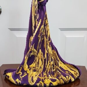 Hermes Purple and Gold Pleated Scarf -Gorgeous